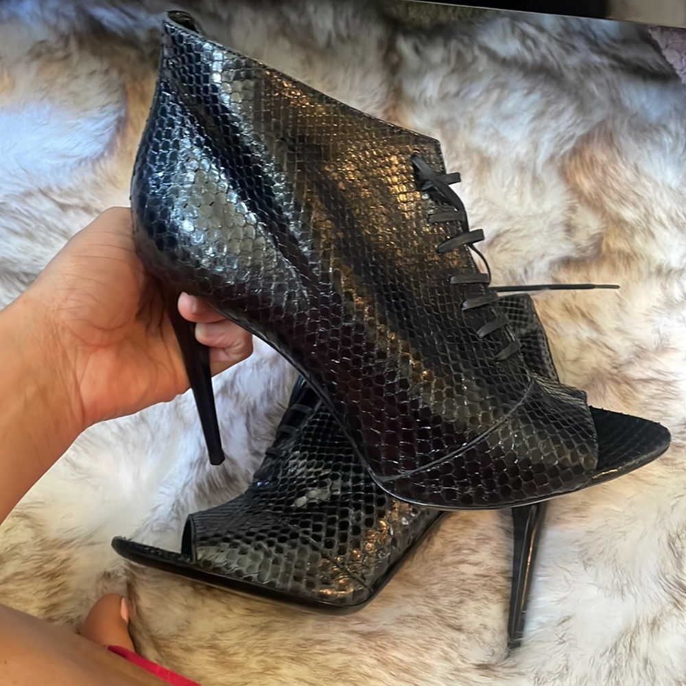 Burberry Black Python Open Toe Ankle Booties - image 2